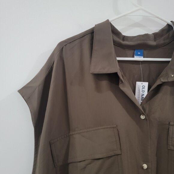 Old Navy Womens Button Up Shirt Dress Size‎ 4X Olive Green Minimalist - Picture 2 of 7